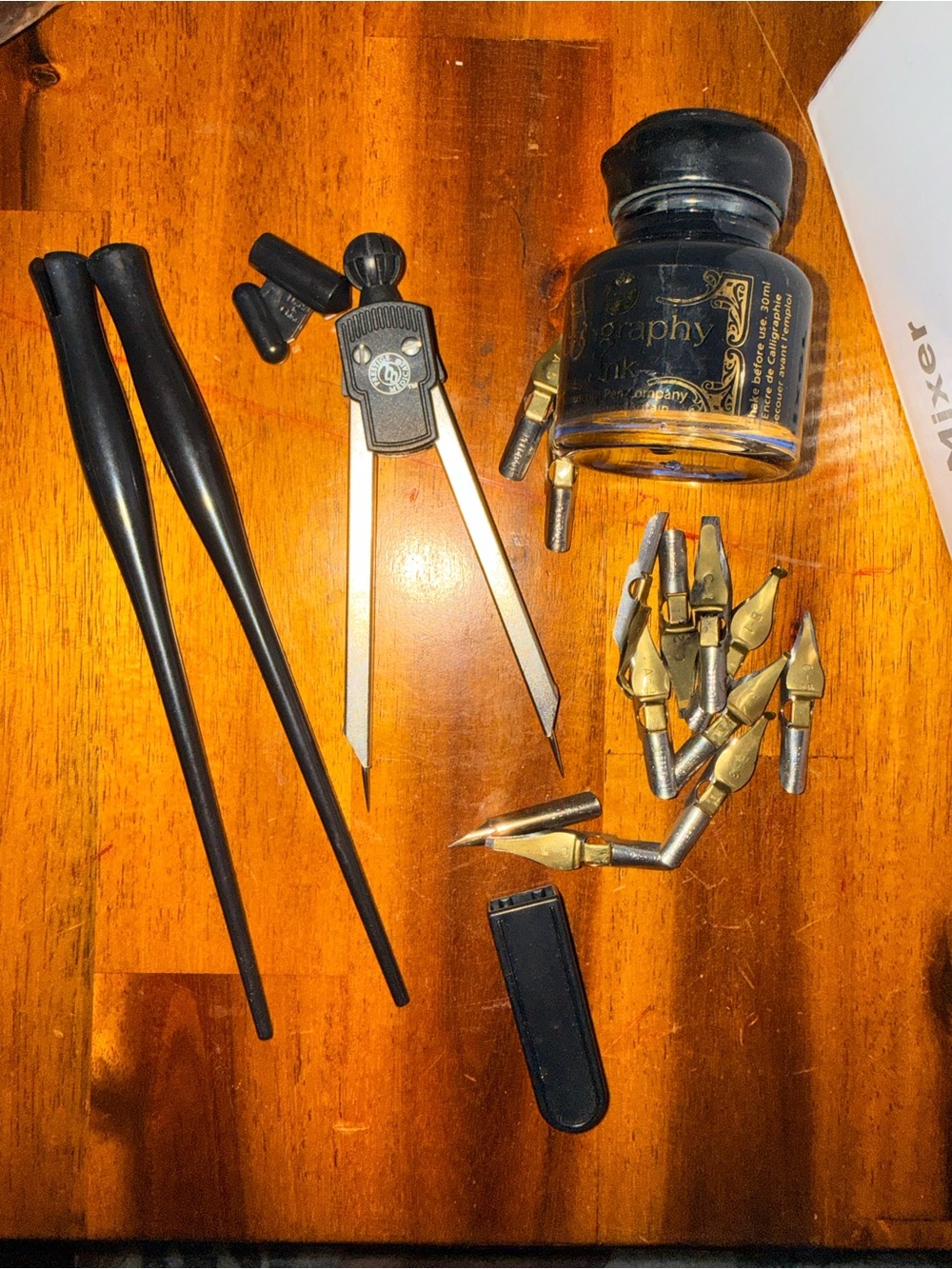 Calligraphy Dip Pen Set with Black Ink and Drafting Caliper